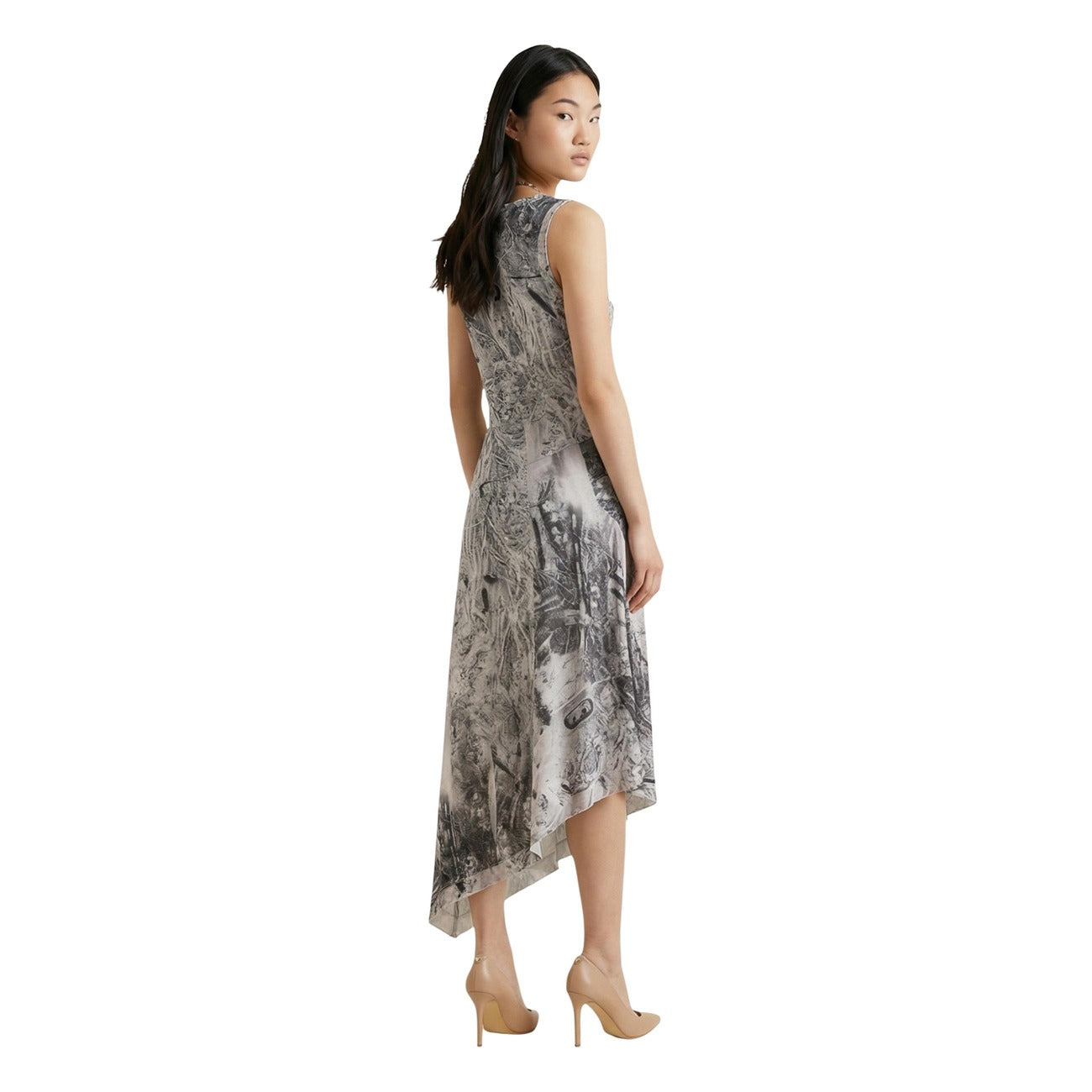 Desigual Mouwloze Print Jurk Dames Grijs