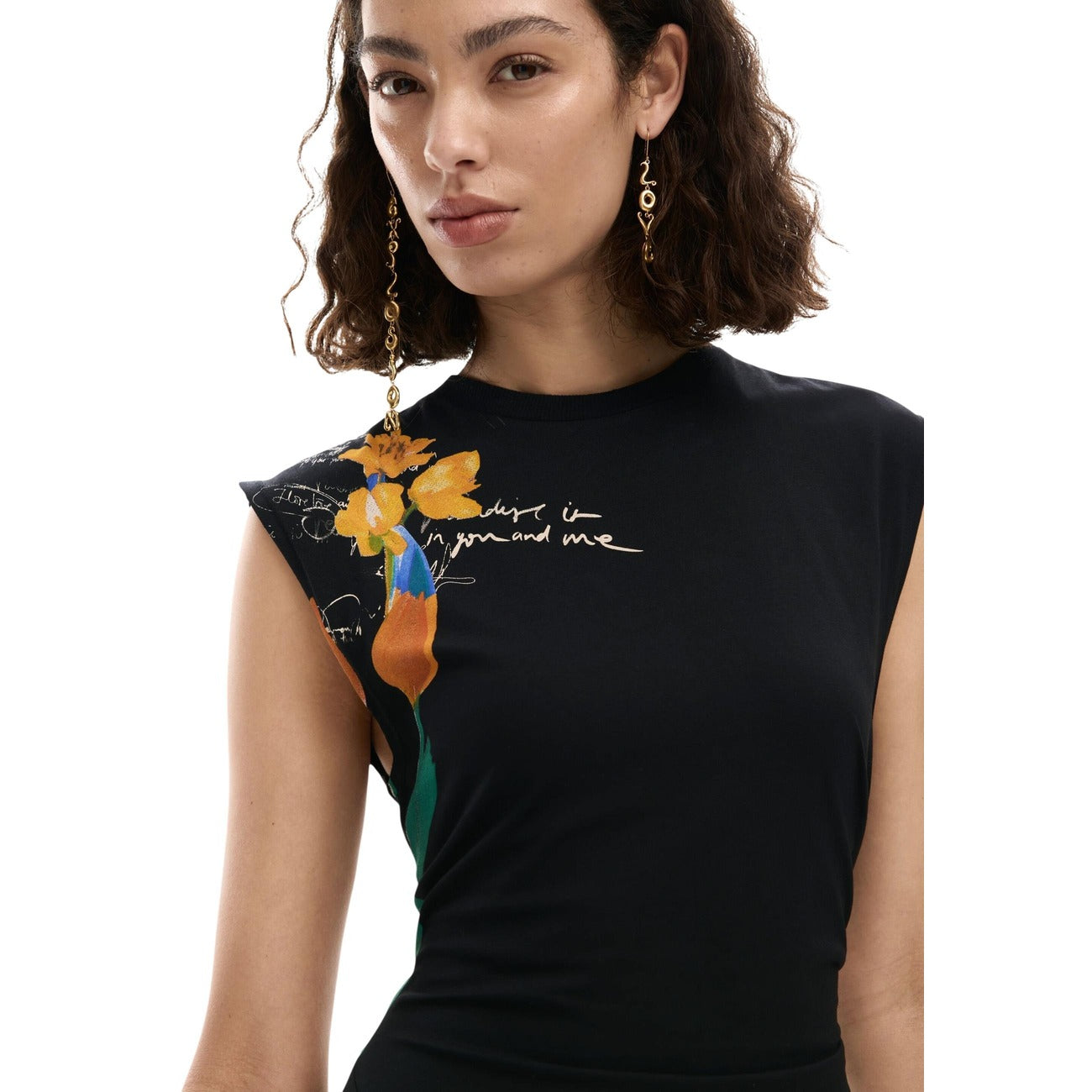 Desigual Mouwloze Print Jurk Dames Zwart