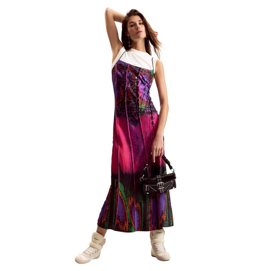 Desigual Epaullet Print Jurk Dames Fuchsia