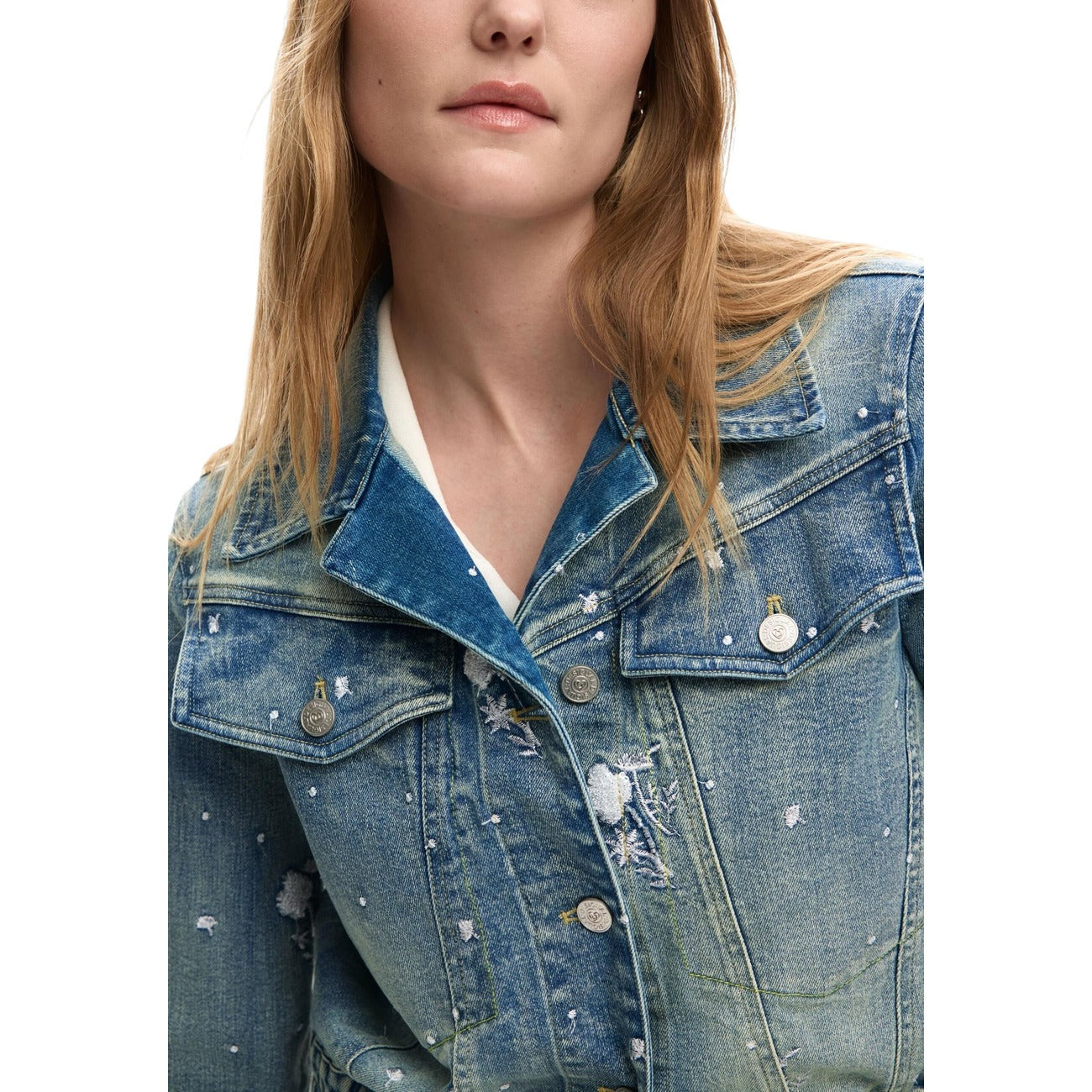 Desigual Gesleten Jack Dames Lichtblauw