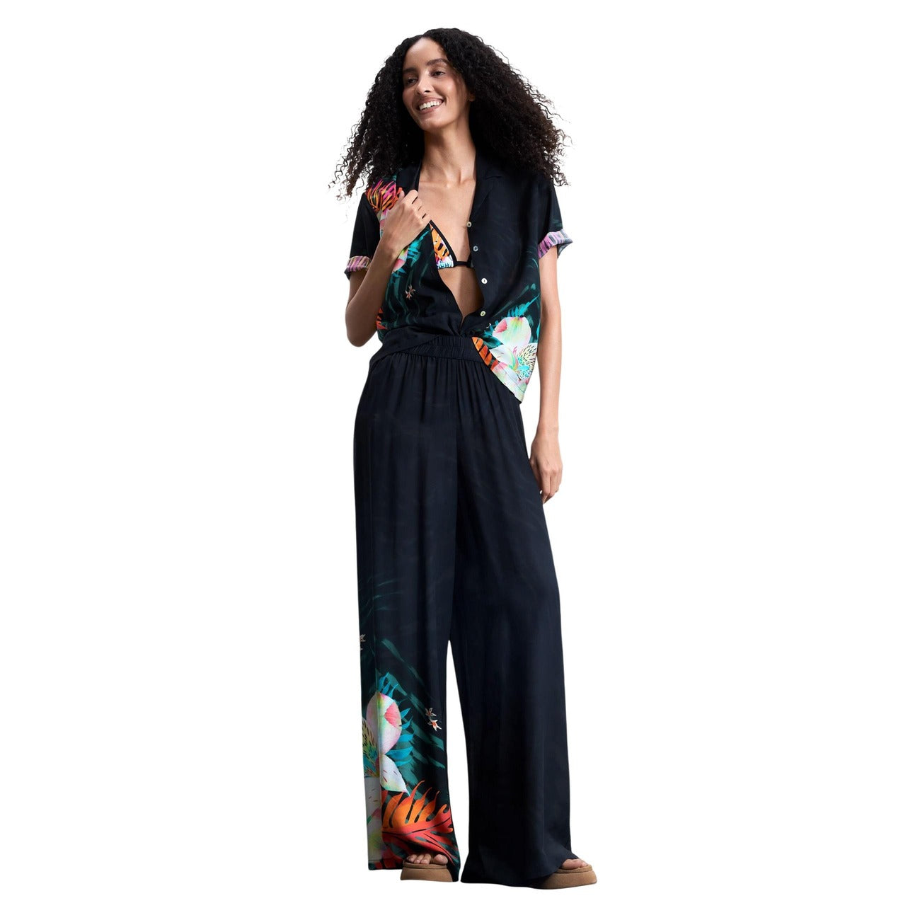 Desigual Bloemen Broek Dames Zwart
