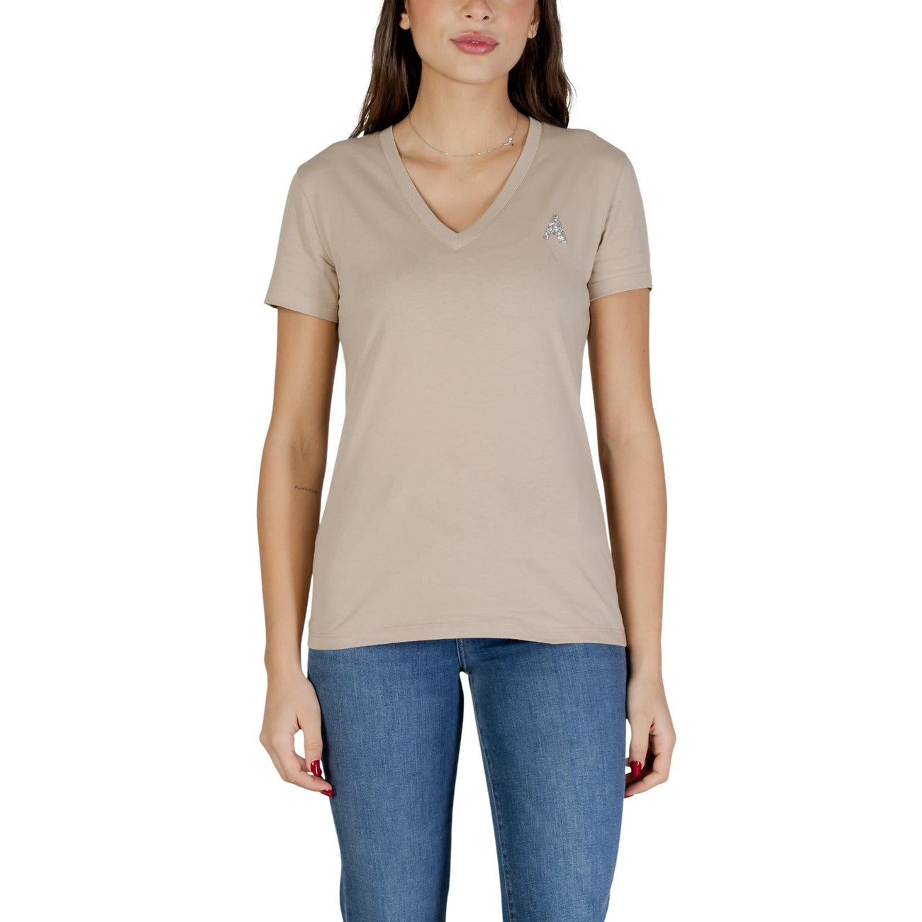Armani Exchange V-hals T-shirt Dames Beige