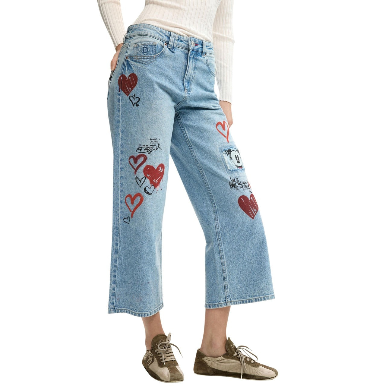 Desigual Print Jeans Dames Lichtblauw