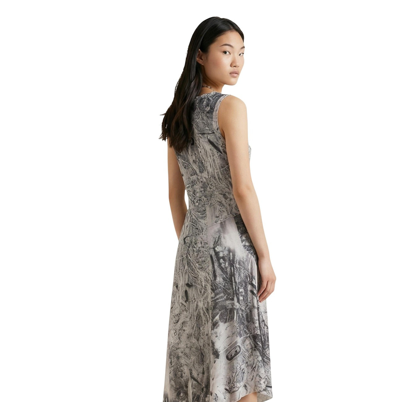 Desigual Mouwloze Print Jurk Dames Grijs
