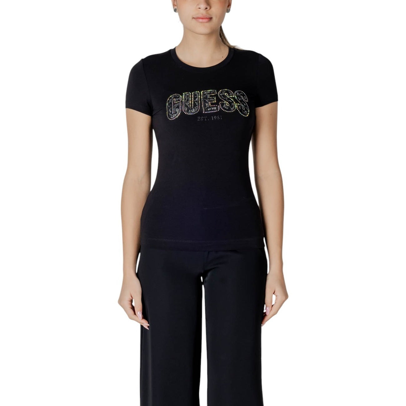 Guess Strass T-shirt Dames Zwart