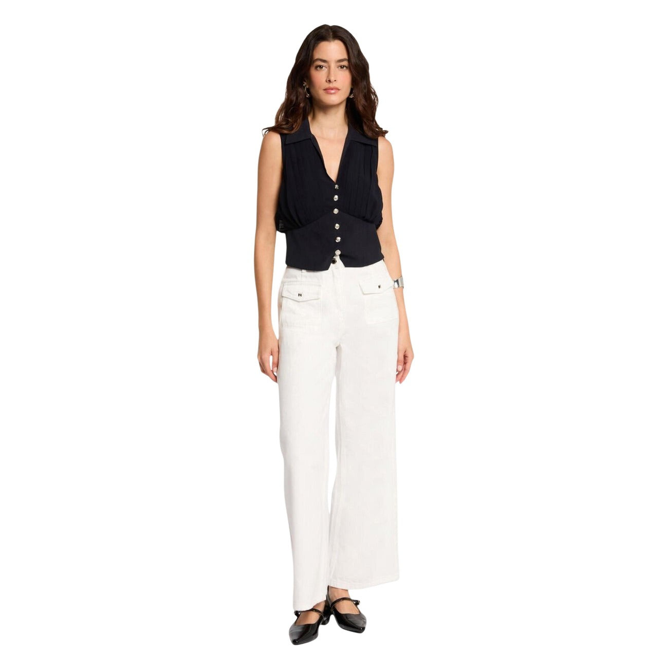 Morgan De Toi Mouwloze Blouse Dames Blauw