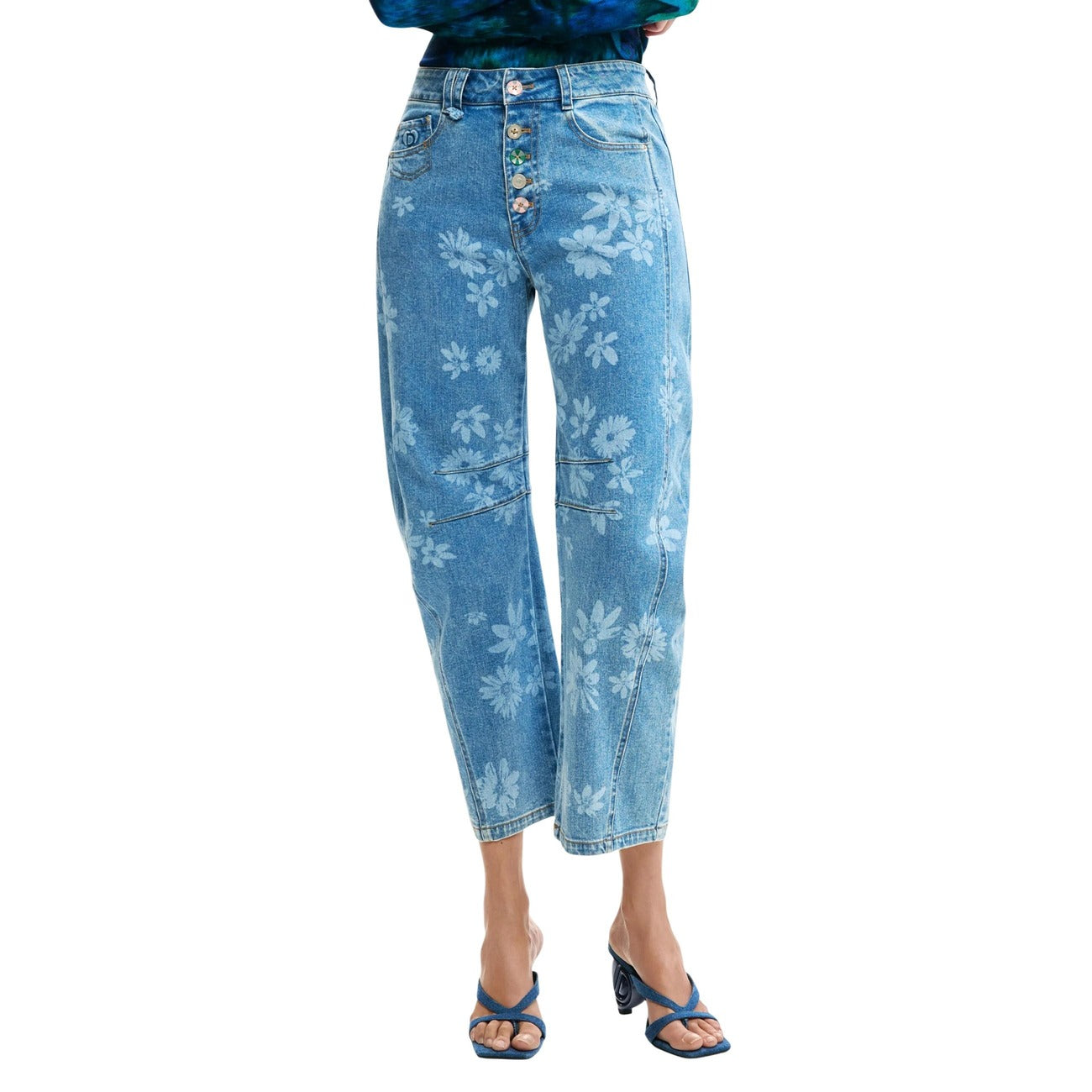Desigual Bloemen Jeans Dames Lichtblauw